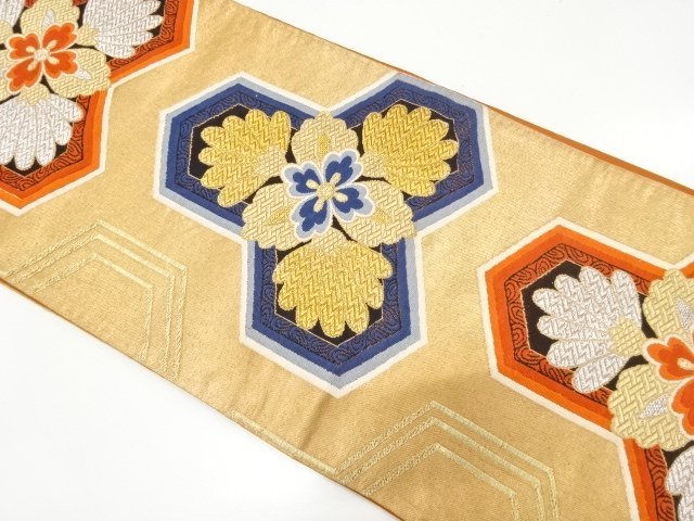 JAPANESE KIMONO / ANTIQUE FUKURO OBI / WOVEN BISHAMON KIKKO PATTERN